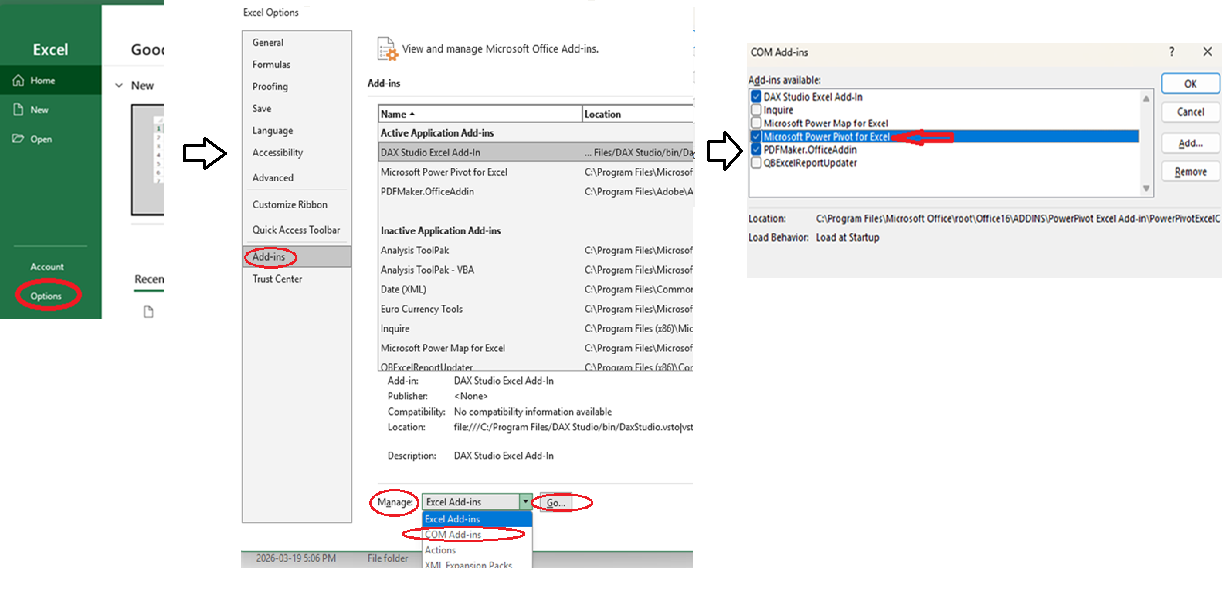 Enable PowerPivot in Excel